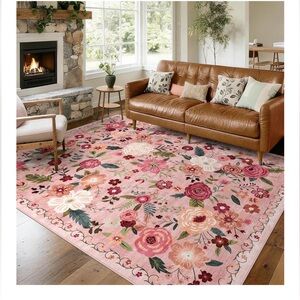 Floral Pink Area Rug 8x10